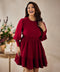 Puffed Sleeve Maroon Mini Dress